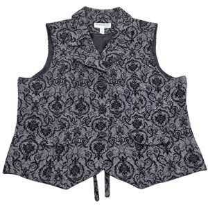 Northstyle Women's Vest‎ Medium Black Gray Damask Floral Tweed Wool Blend
